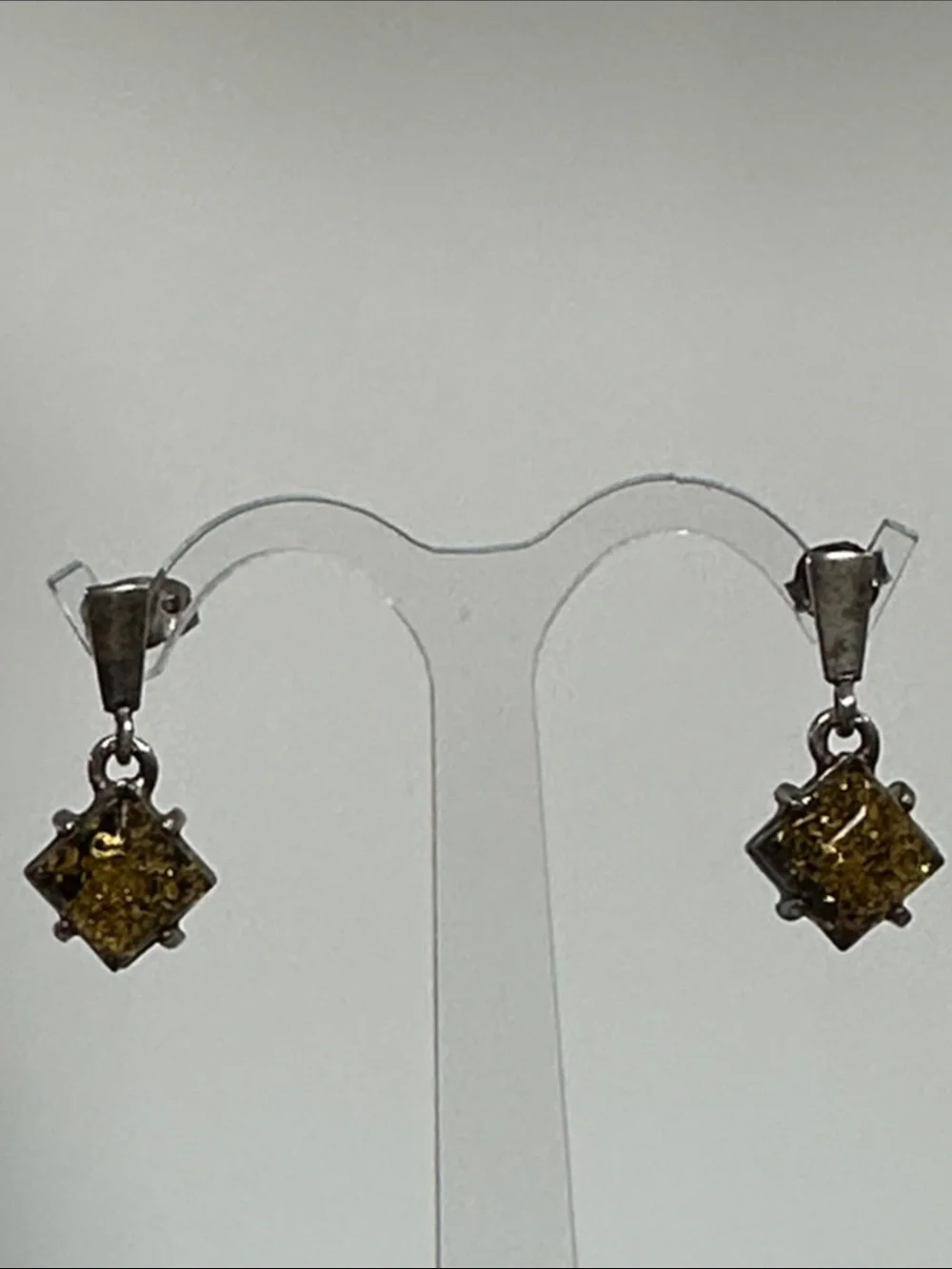 Sterling Silver Amber Drop Earrings - Warm Yellow Amber Dangles
